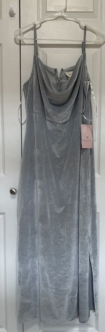 NWT BHLDN Anthropologie Velvet Cowl Maxi Dress Light Blue Sz 16 Formal Wedding